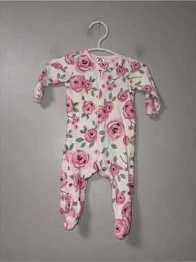 Gerber Cream & Pink Rose Floral Zip Footie Sleeper Girls 0-3M